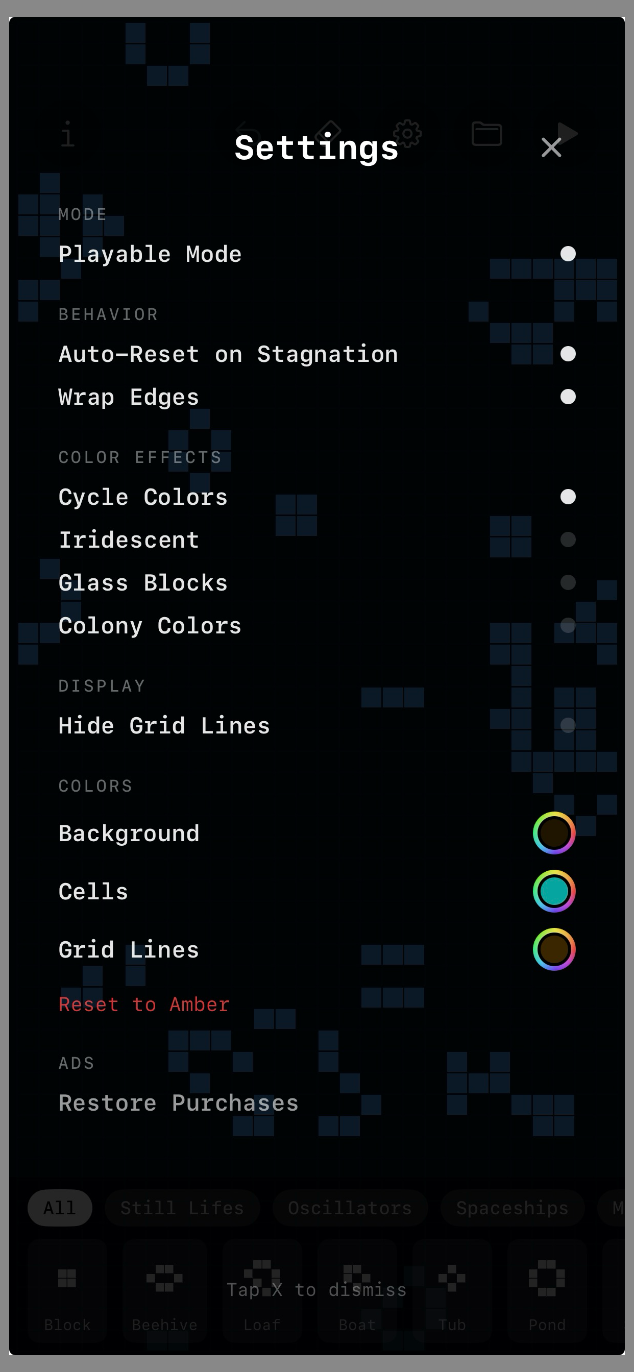 Settings screen
